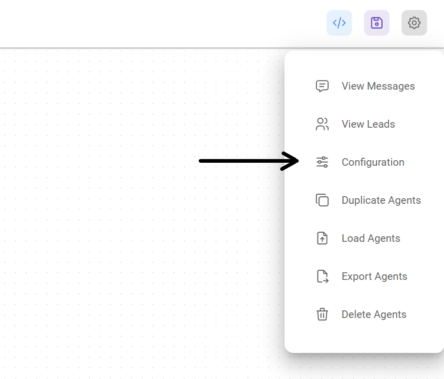 Captura de pantalla del usuario haciendo clic en el menú de configuración